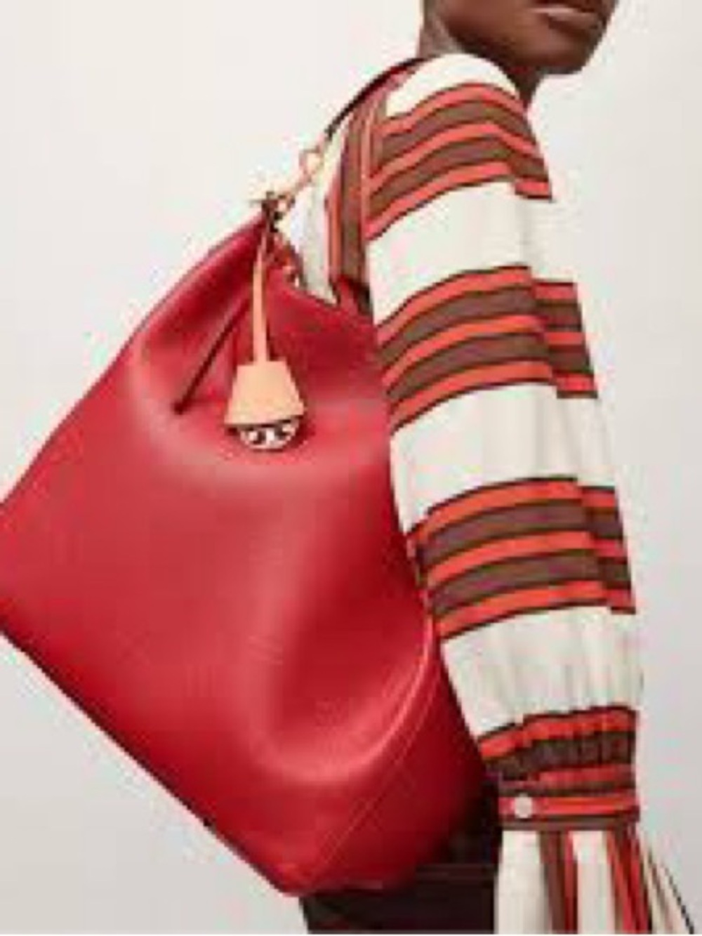 Tory Burch Perry Slouchy Hobo Bag Color Red Apple Pebbled Leather Women's - Picture 3 of 13